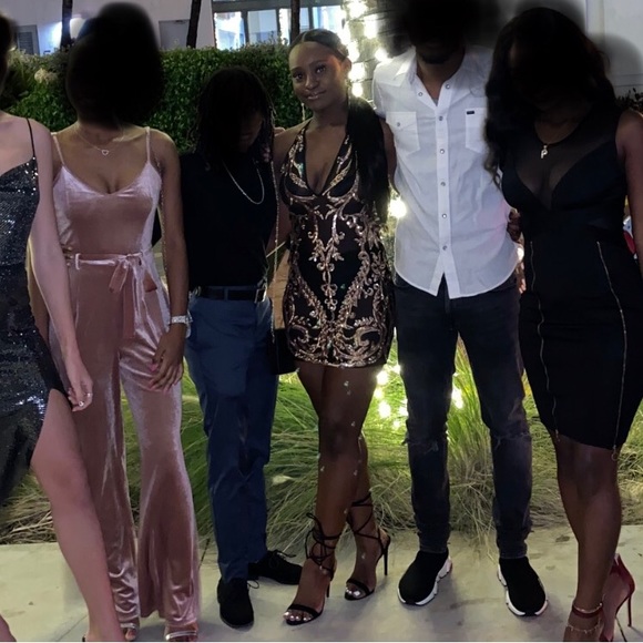 Beautiful Sheer Black Mini Dress with Gold Embelishment - Picture 2 of 4